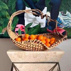 Vintage Handwoven Wicker and Wood Decorative Basket by Artist, Late 20th Century