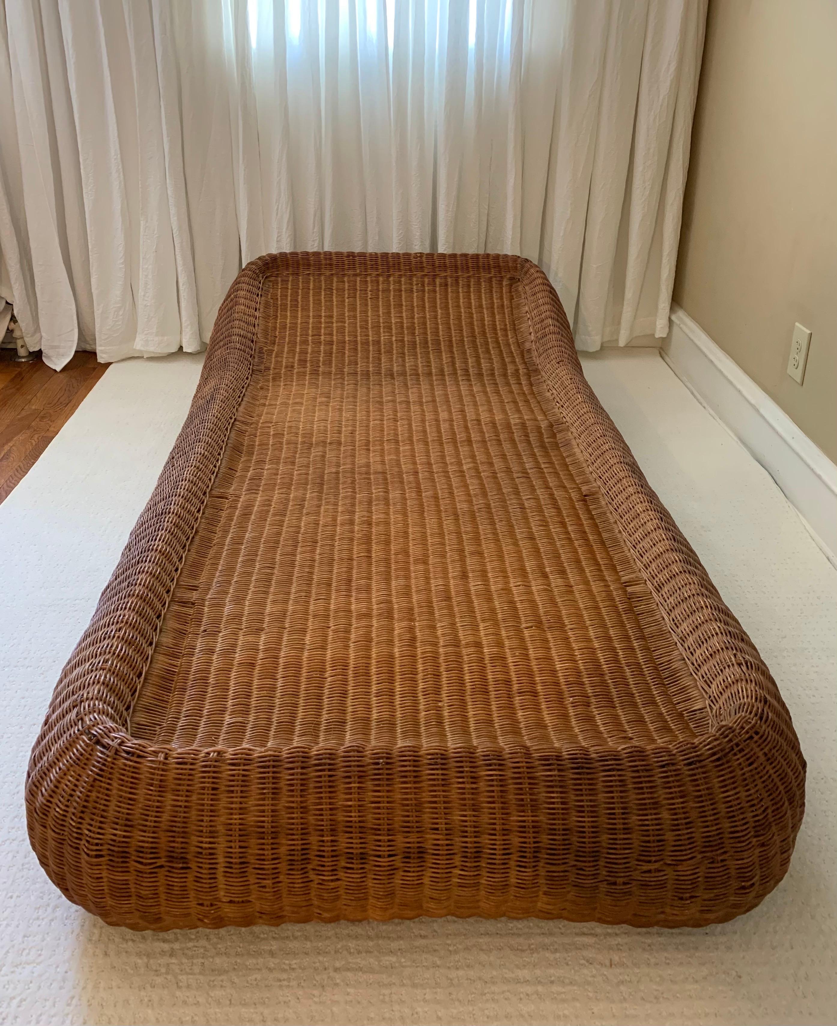 Mid-Century Modern Vintage Handwoven Wicker Chaise Lounge, 1970’s