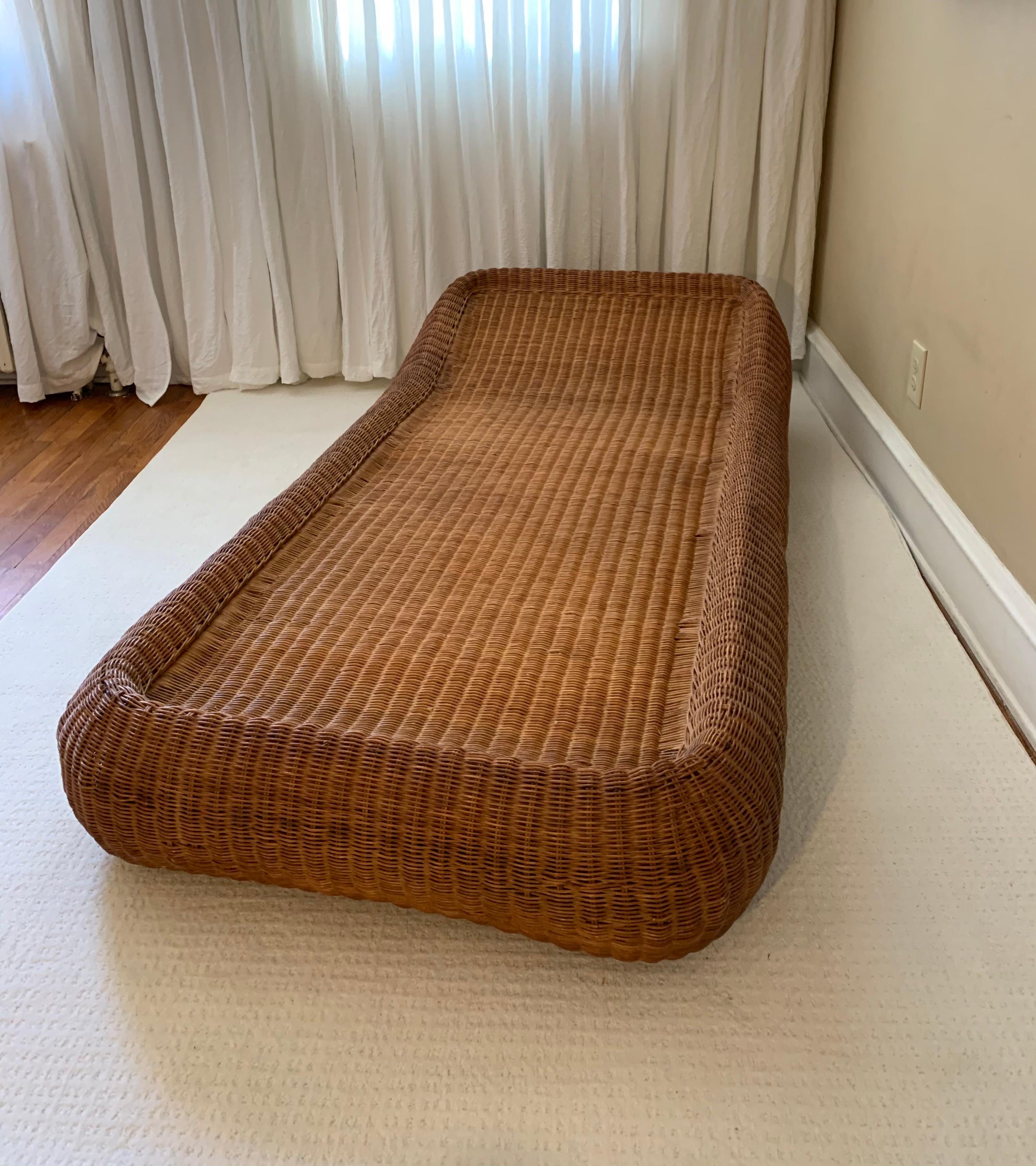 Hand-Woven Vintage Handwoven Wicker Chaise Lounge, 1970’s