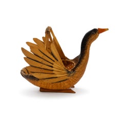 Vintage Handwoven Wicker Swan Basket - Reed and Rattan Design