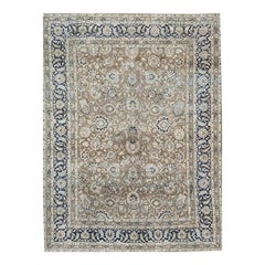 Vintage-Teppich aus handgewebter Wolle aus Mashad, 9′×12′, traditionelles persisches Blumenmuster