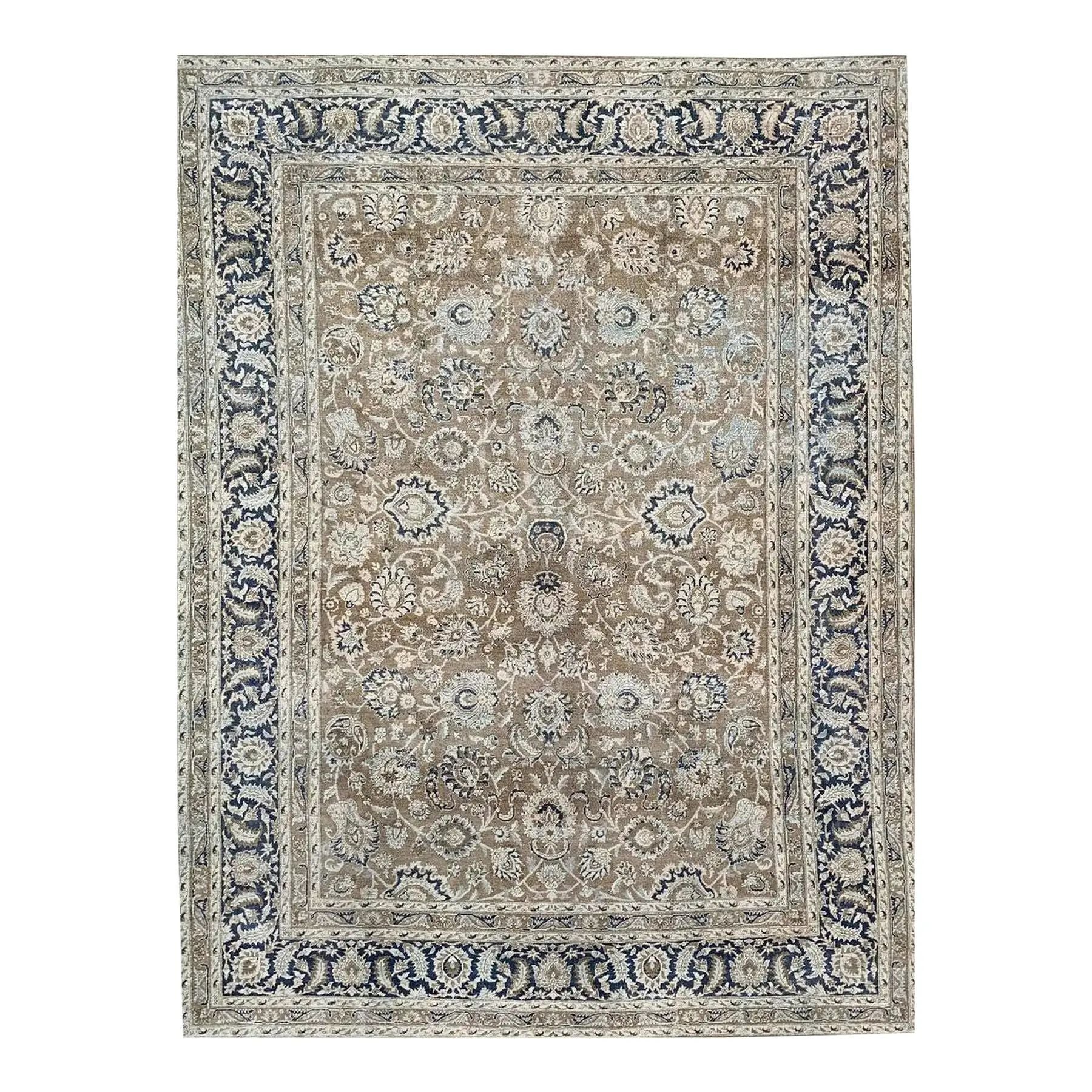Vintage Handwoven Wool Mashad Area Rug 9′×12′, Traditional Persian Floral Design