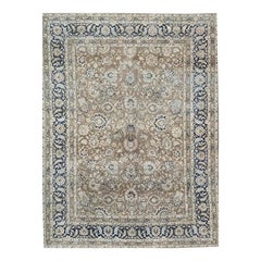 Vintage-Teppich aus handgewebter Wolle aus Mashad, 9′×12′, traditionelles persisches Blumenmuster