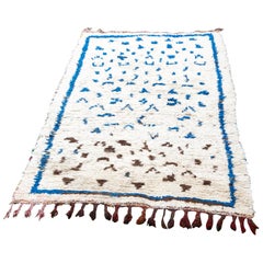 Vintage Light beige and blue Handwoven Wool Moroccan Azilal Rug
