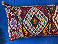 Moroccan Kilim Lumbar Pillow Vintage Handwoven Natural Wool Tassels Boho Bold