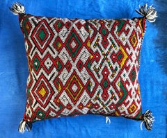 Bold Red Vintage Moroccan Wool Kilim Throw Pillow Handwoven Boho Chic