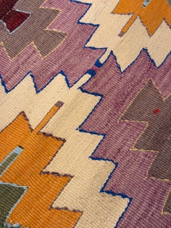 Vintage Handwoven Wool Mut Kilim Southern Anatolian Rug Turkish Runner Carpet