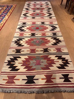 Vintage Handwoven Wool Mut Kilim Southern Anatolian Rug Turkish Runner Carpet