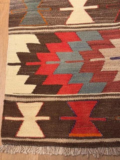 Vintage Handwoven Wool Mut Kilim Southern Anatolian Rug Turkish Runner Carpet