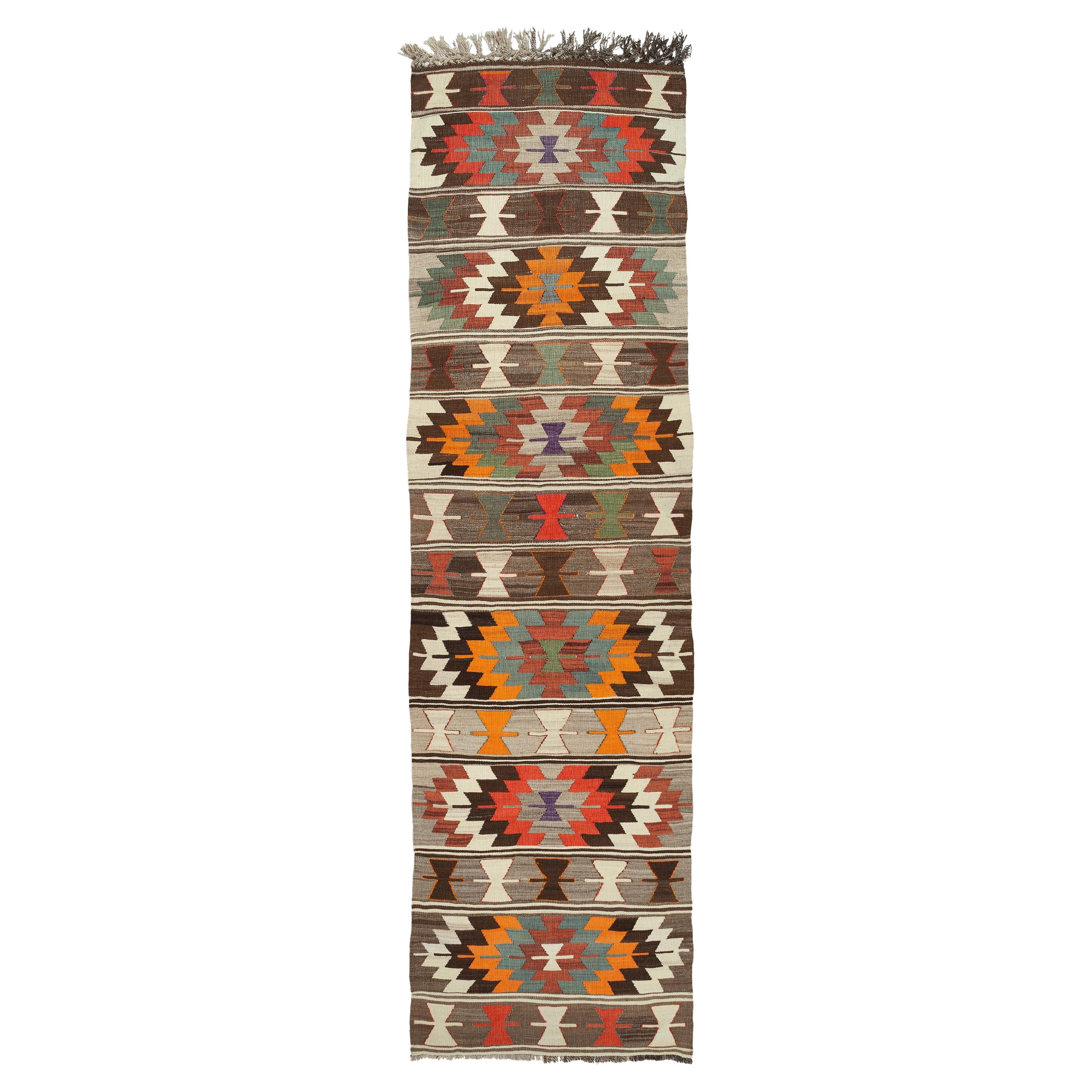 Vintage Handwoven Wool Mut Kilim Southern Anatolian Rug Turkish Runner Carpet