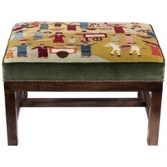 Vintage Handwoven Wool Tapestry Bench