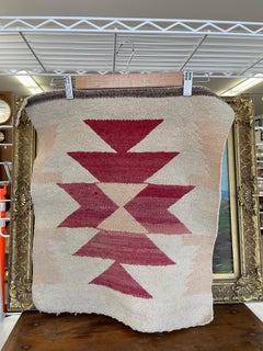 Vintage Handwoven Wool Wall Tapestry with Geometric Navajo-Inspired Motif