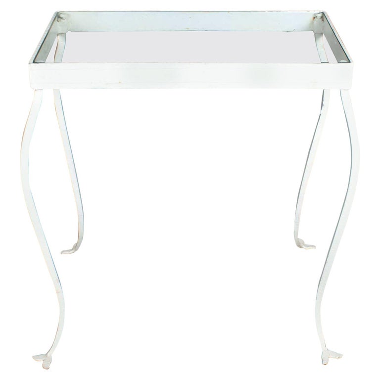 Vintage Handwrought Iron Rectangle Glass Top Side Table For Sale at