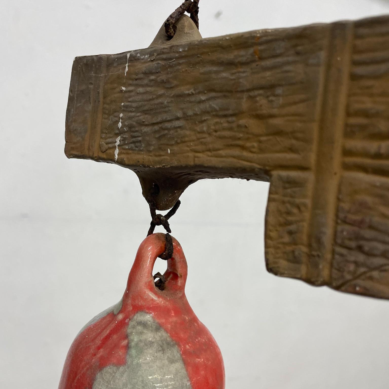 Vintage Hanging Art Pottery Wind Chime Three Bells of Santa Ynez, California 2