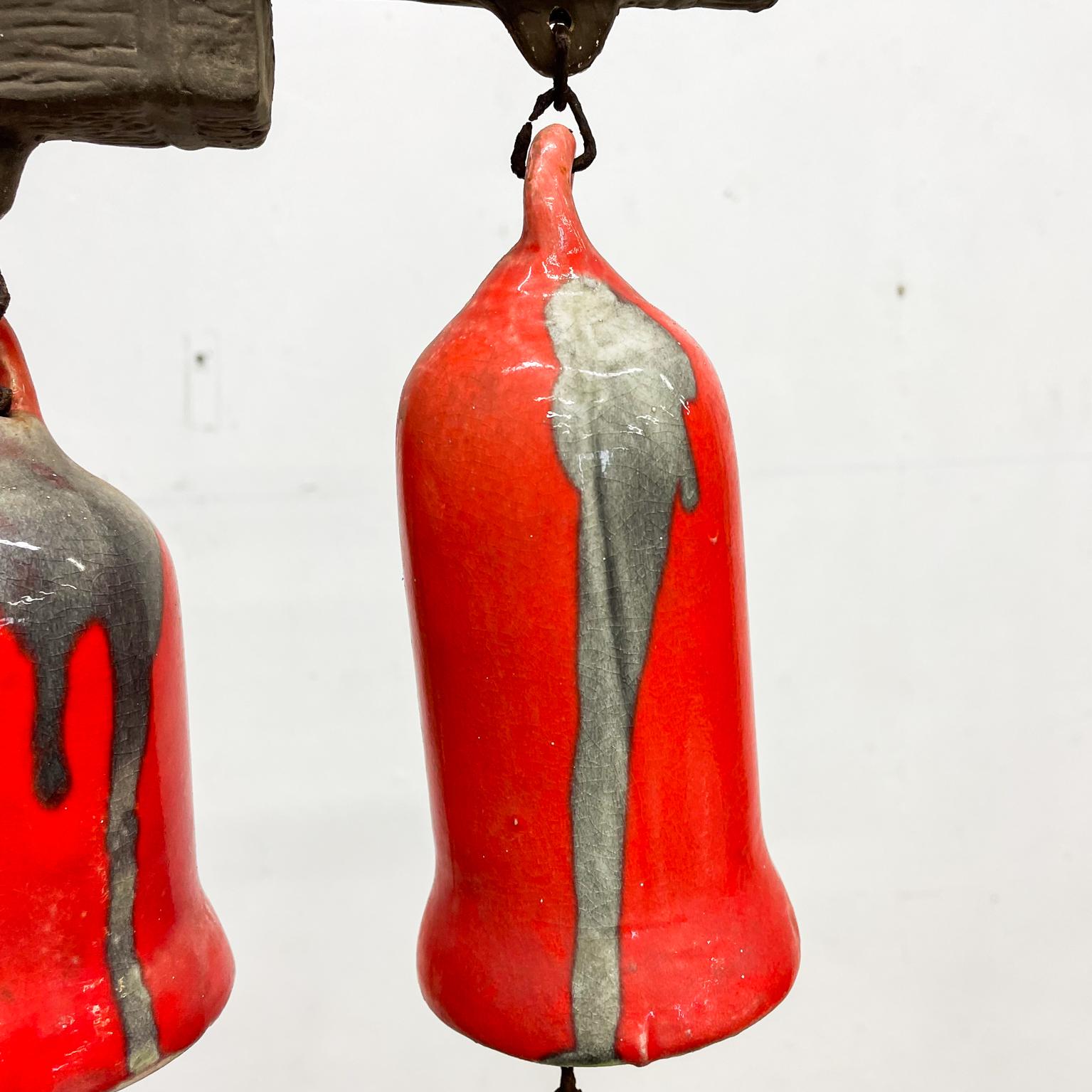 Folk Art Vintage Hanging Art Pottery Wind Chime Three Bells of Santa Ynez, California
