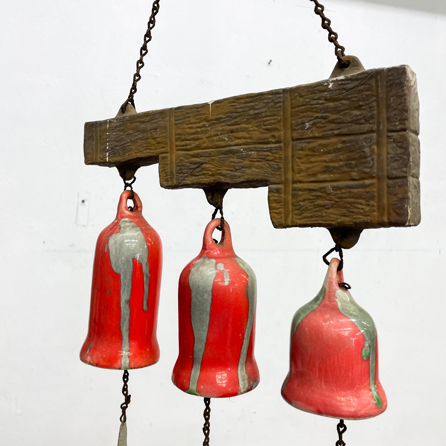 Late 20th Century Vintage Hanging Art Pottery Wind Chime Three Bells of Santa Ynez, California
