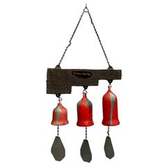 Vintage Hanging Art Pottery Wind Chime Three Bells of Santa Ynez, California