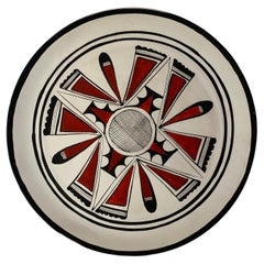 Vintage Hanging Ceramic Art Pottery Plate, Hopi Style Decorative Wall Dish