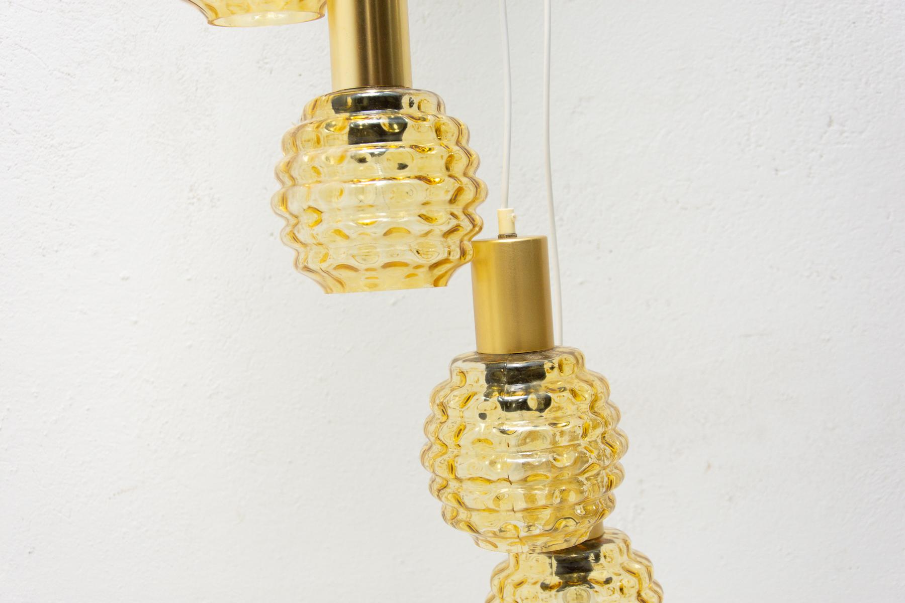 Vintage Hanging Chandelier with Seven Glass Lampshades, Pokrok Žilina, Czech 2