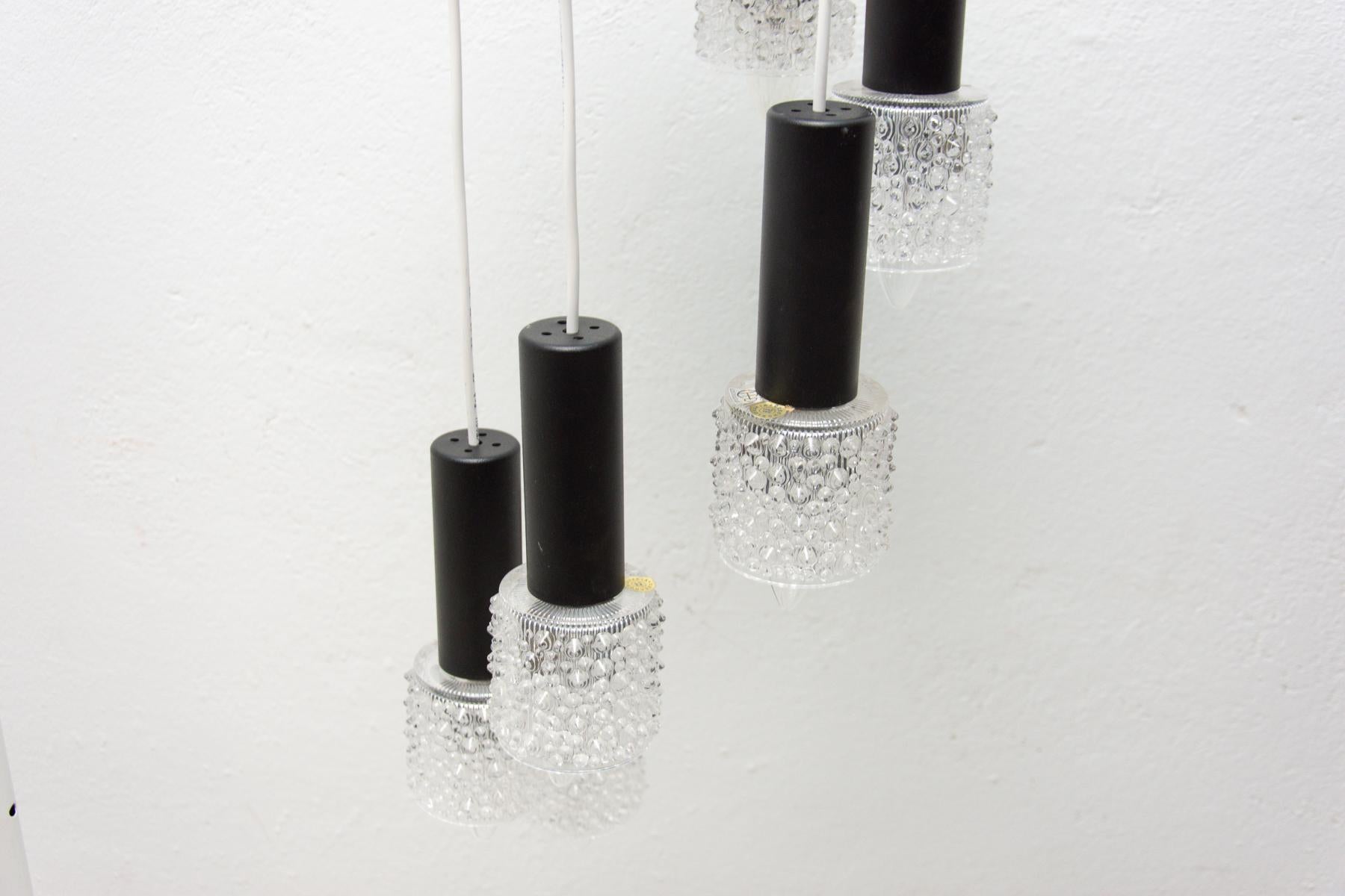  Vintage Hanging Chandelier with Six Glass Lampshades, Instala Děčín, Czech 5