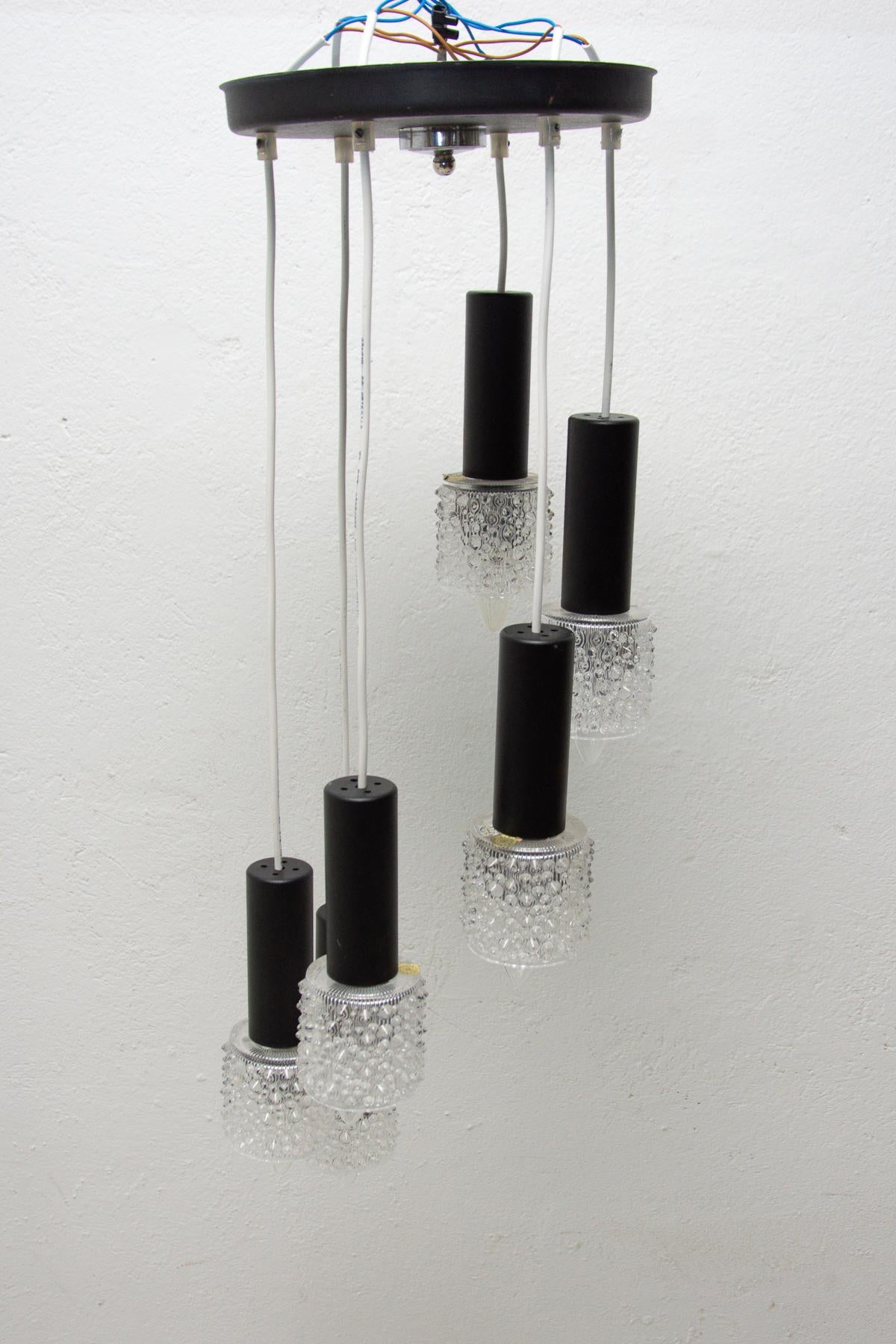  Vintage Hanging Chandelier with Six Glass Lampshades, Instala Děčín, Czech 2