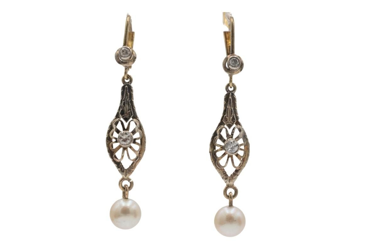Vintage hanging earrings with pearls and old-cut diamonds circa 1910s. (Art nouveau) im Angebot