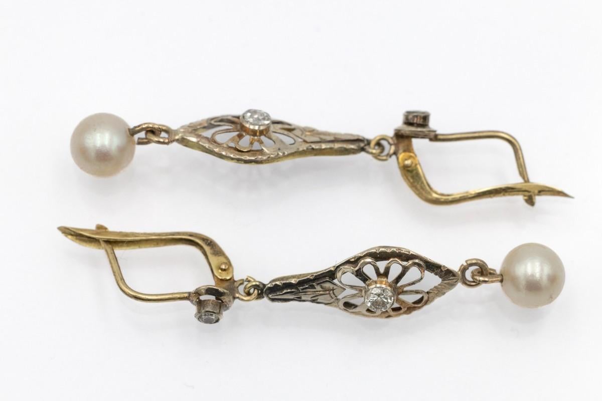 Vintage hanging earrings with pearls and old-cut diamonds circa 1910s. (Alteuropäischer Schliff) im Angebot