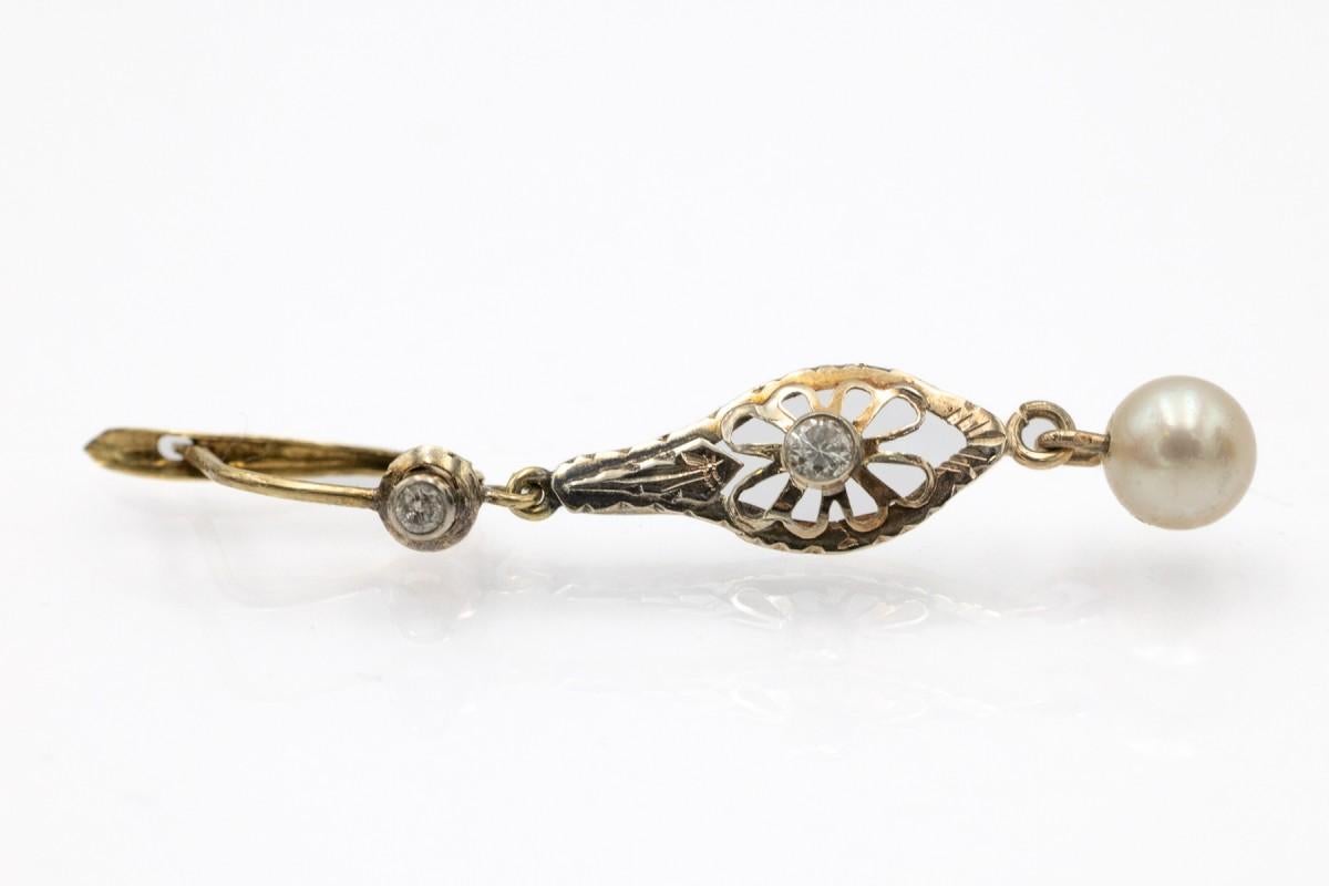 Vintage hanging earrings with pearls and old-cut diamonds circa 1910s. im Zustand „Gut“ im Angebot in Chorzów, PL