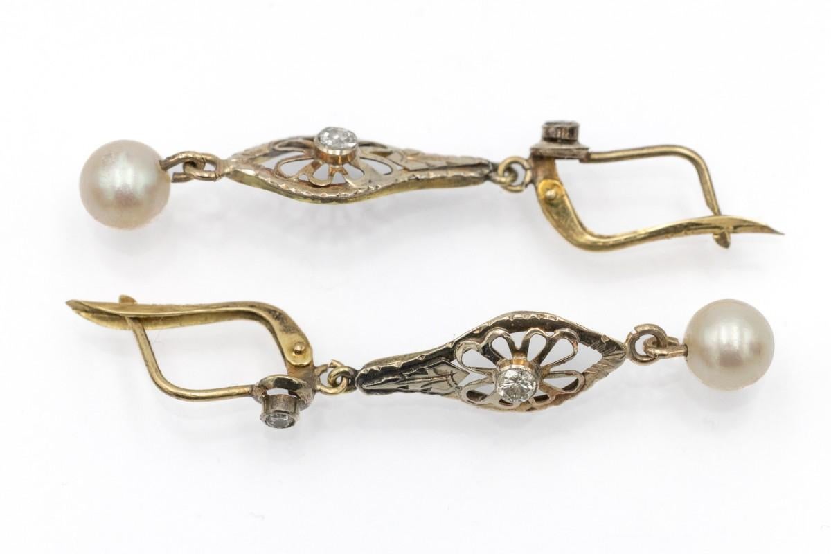 Vintage hanging earrings with pearls and old-cut diamonds circa 1910s. für Damen oder Herren im Angebot