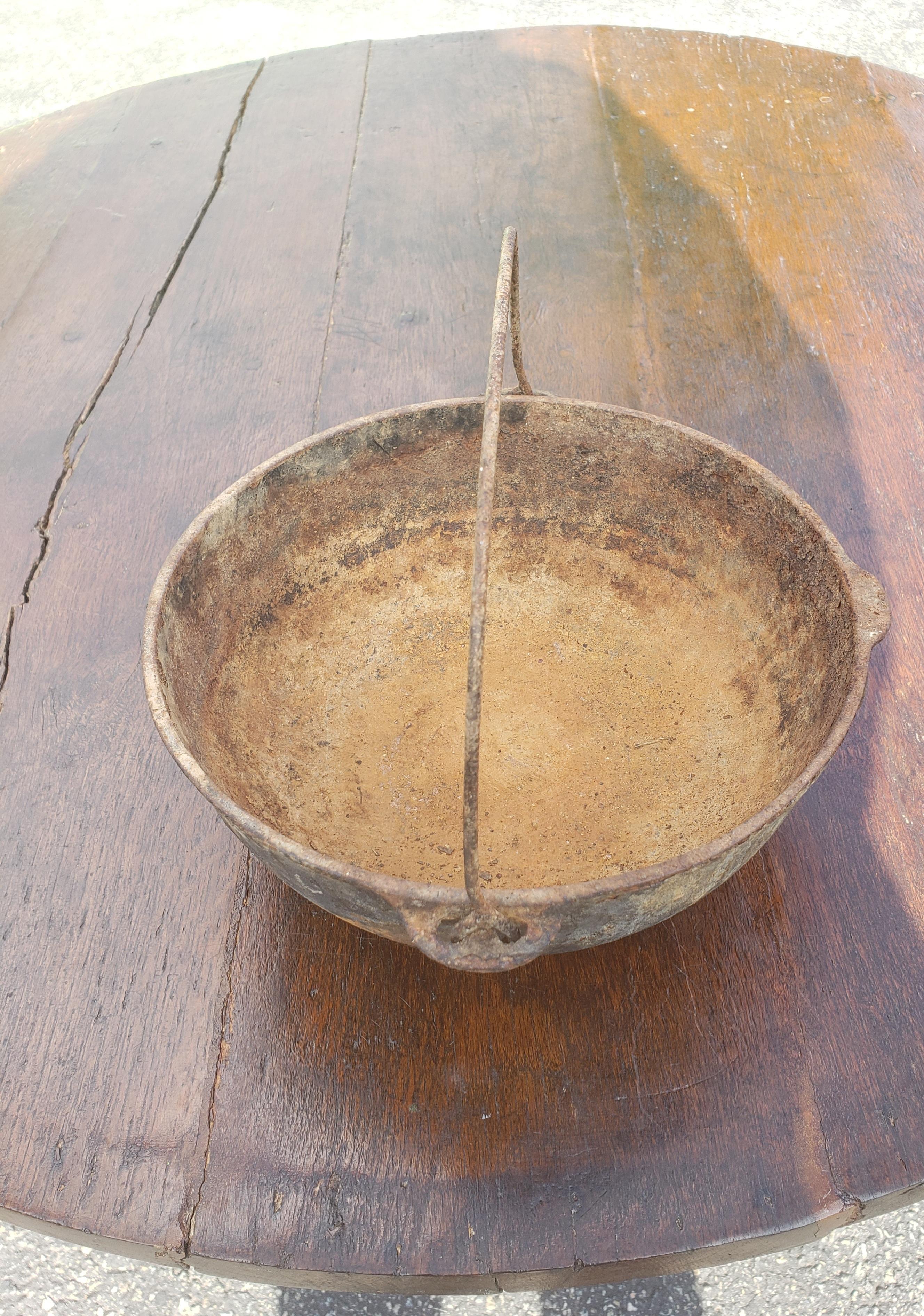 Hand-Crafted Vintage Hanging Kettles with Wonderful Rustic Patina circa 1900s, a Pair For Sale