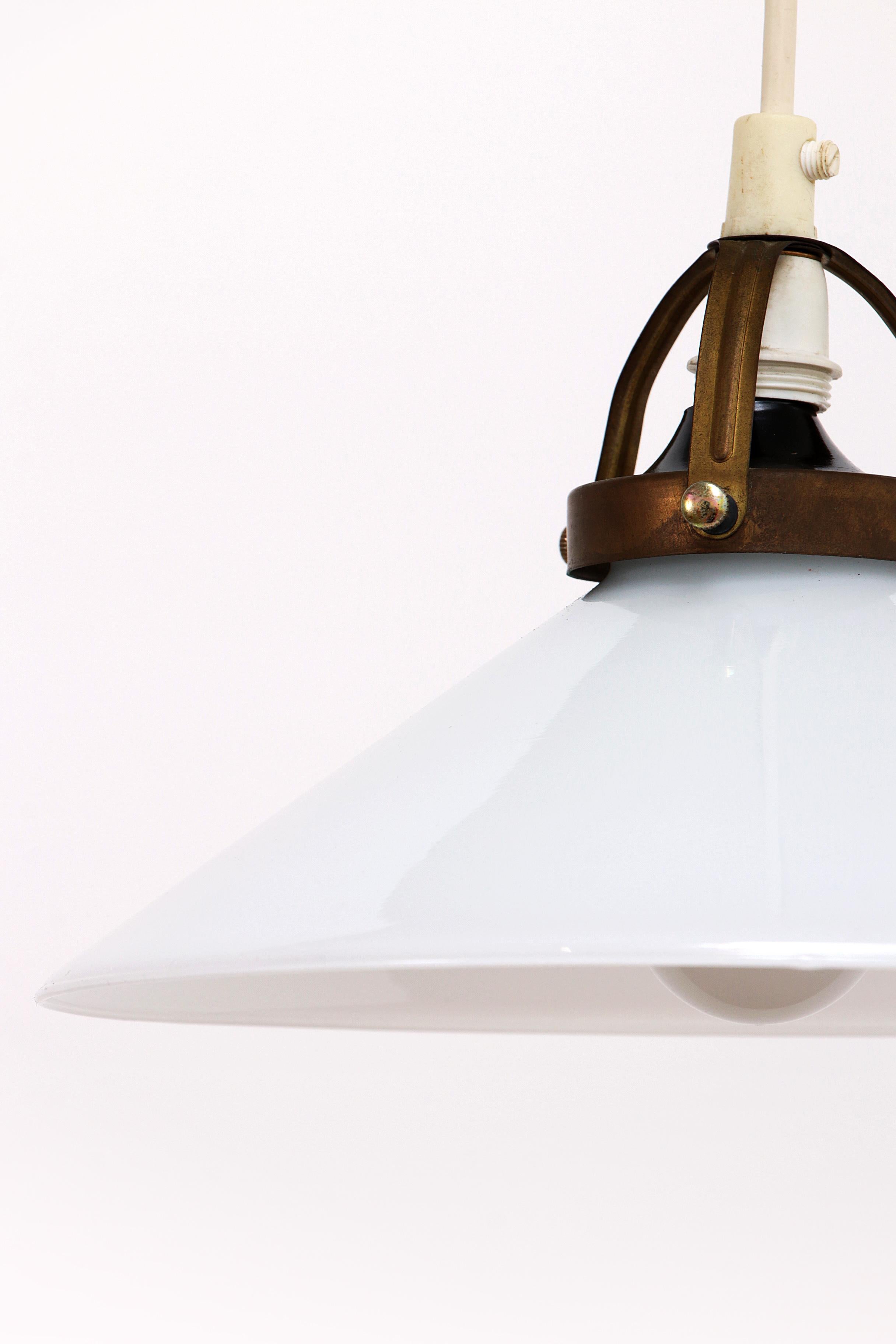 Opaline Glass Vintage hanging lamp by Soholm made of white glass, 1970 For Sale
