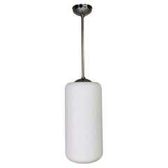 Retro hanging lamp with cylindrical white glass shade, 1950s