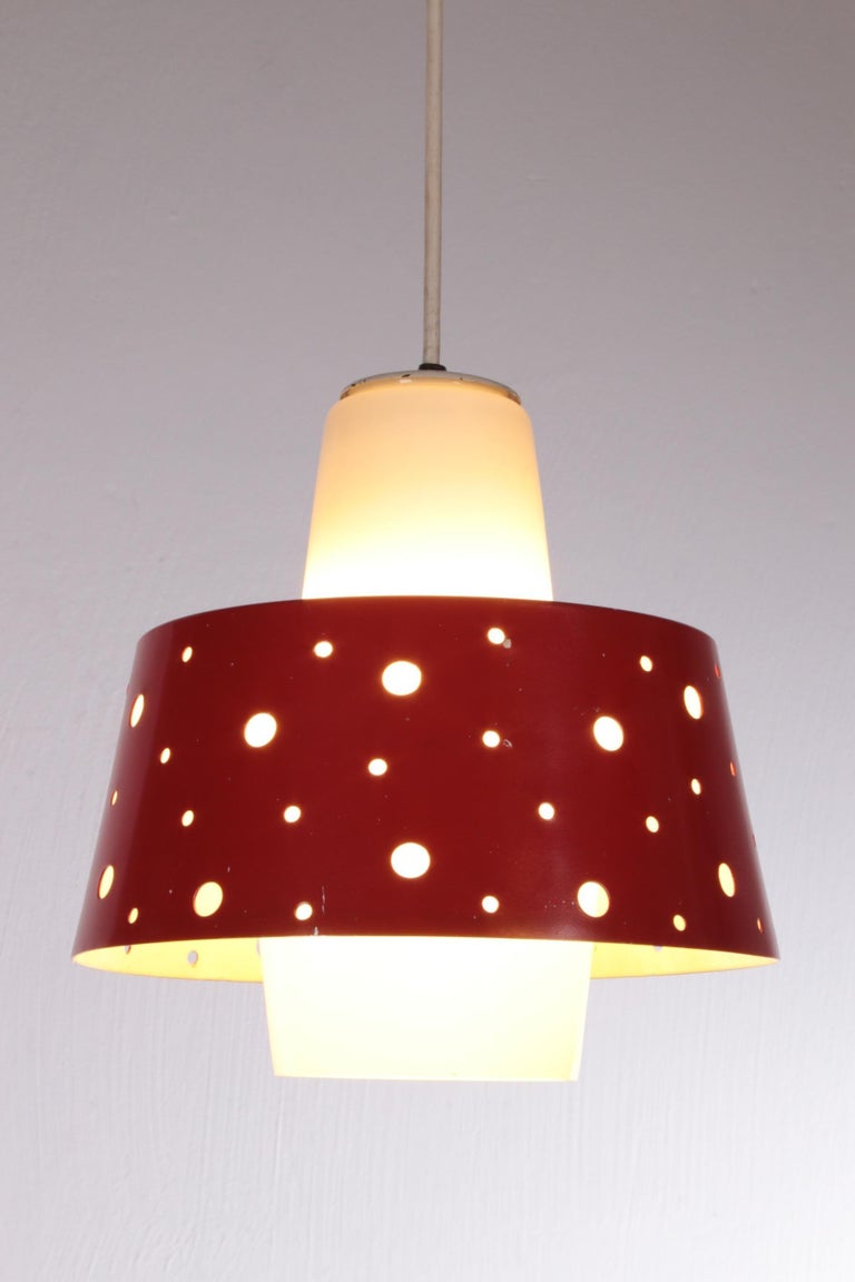 Vintage Hanging Lamp with Glass and Metal 1950s For Sale at 1stDibs