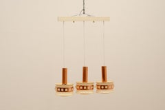 Vintage hanging lamp with three cut glass lampshades, Kamenický Šenov, 1970´s