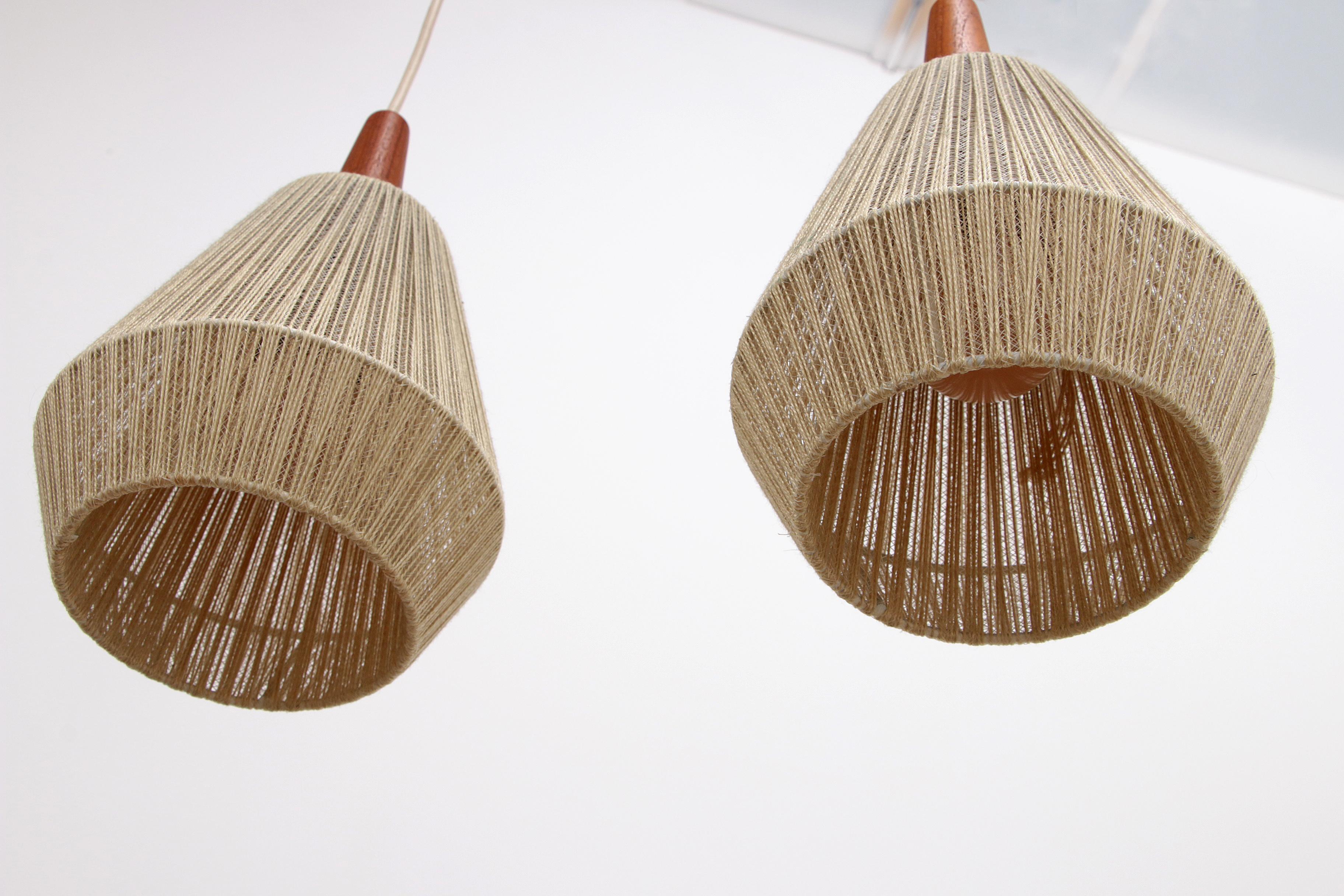 Vintage hanging lamp with two shades and teak, 1960s Sweden For Sale 6