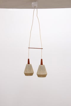 Vintage hanging lamp with two shades and teak, 1960s Sweden