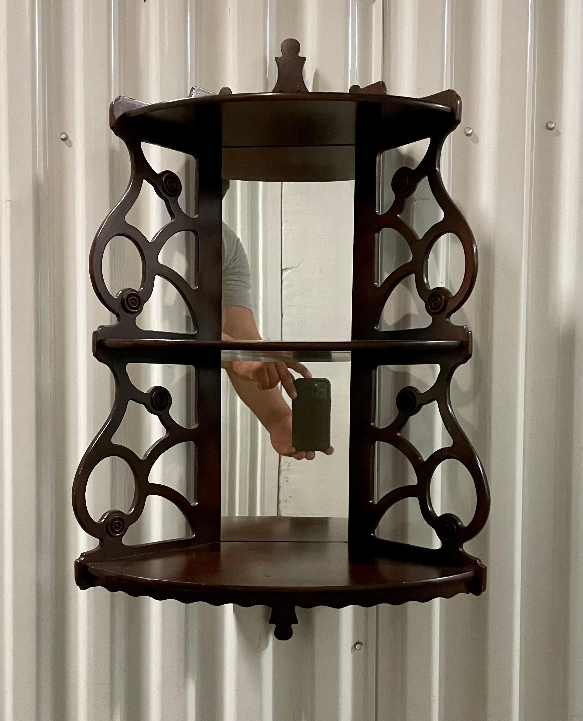 Vintage Mahogany mirrored wall hanging what not shelf.