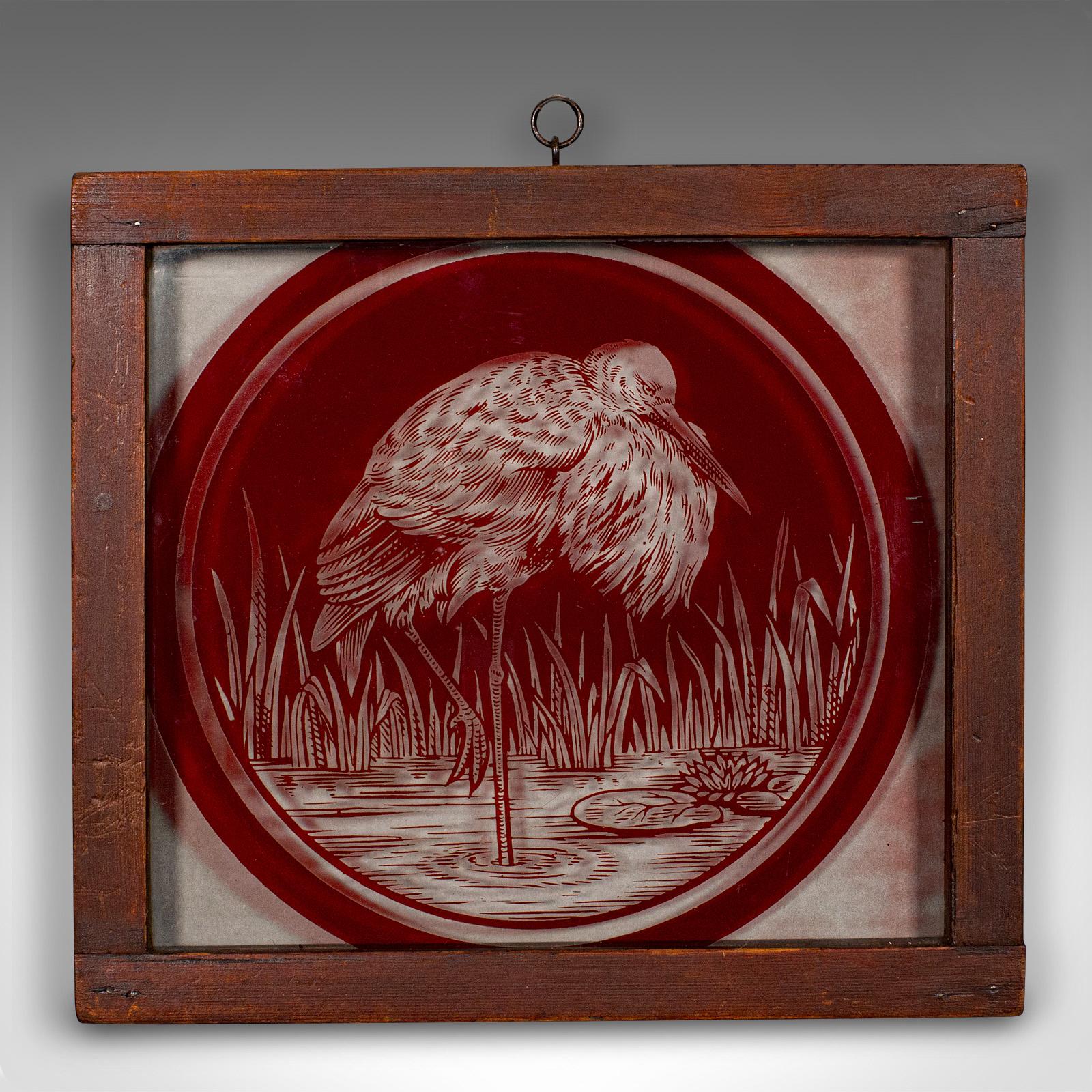Hängendes Vintage-Fensterpaneel, japanisch, geätztes Glas, gerahmt, Art déco, um 1940 (Japanisch) im Angebot