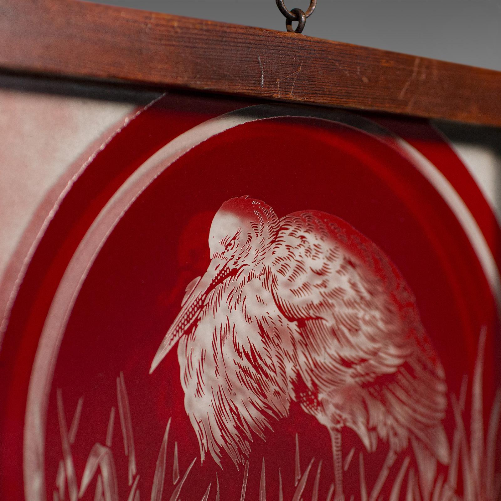 Hängendes Vintage-Fensterpaneel, japanisch, geätztes Glas, gerahmt, Art déco, um 1940 im Angebot 1