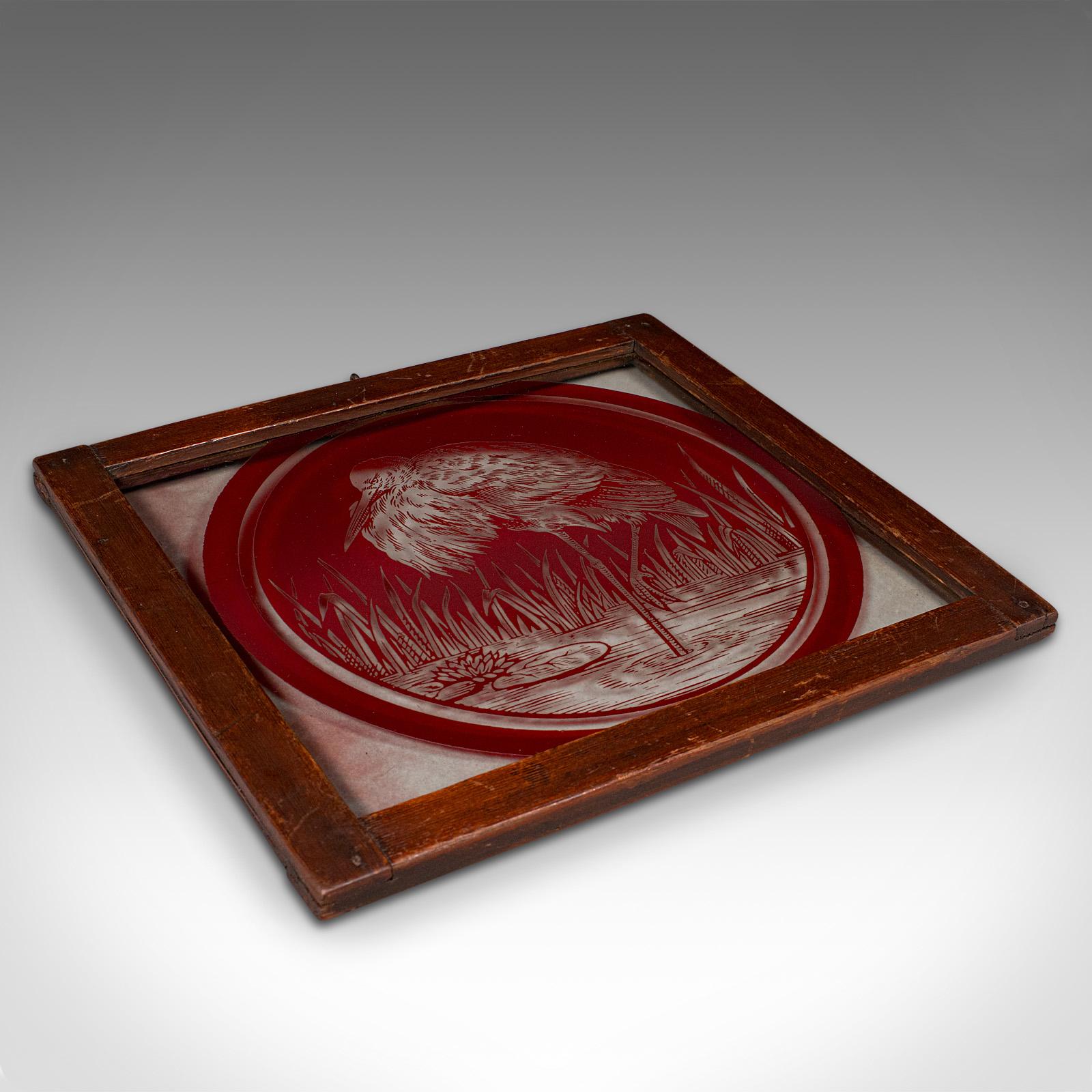 Hängendes Vintage-Fensterpaneel, japanisch, geätztes Glas, gerahmt, Art déco, um 1940 im Angebot 3