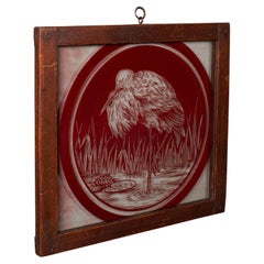 Pannello di finestra appeso d'epoca, giapponese, vetro acidato, incorniciato, Art Deco, C.C.