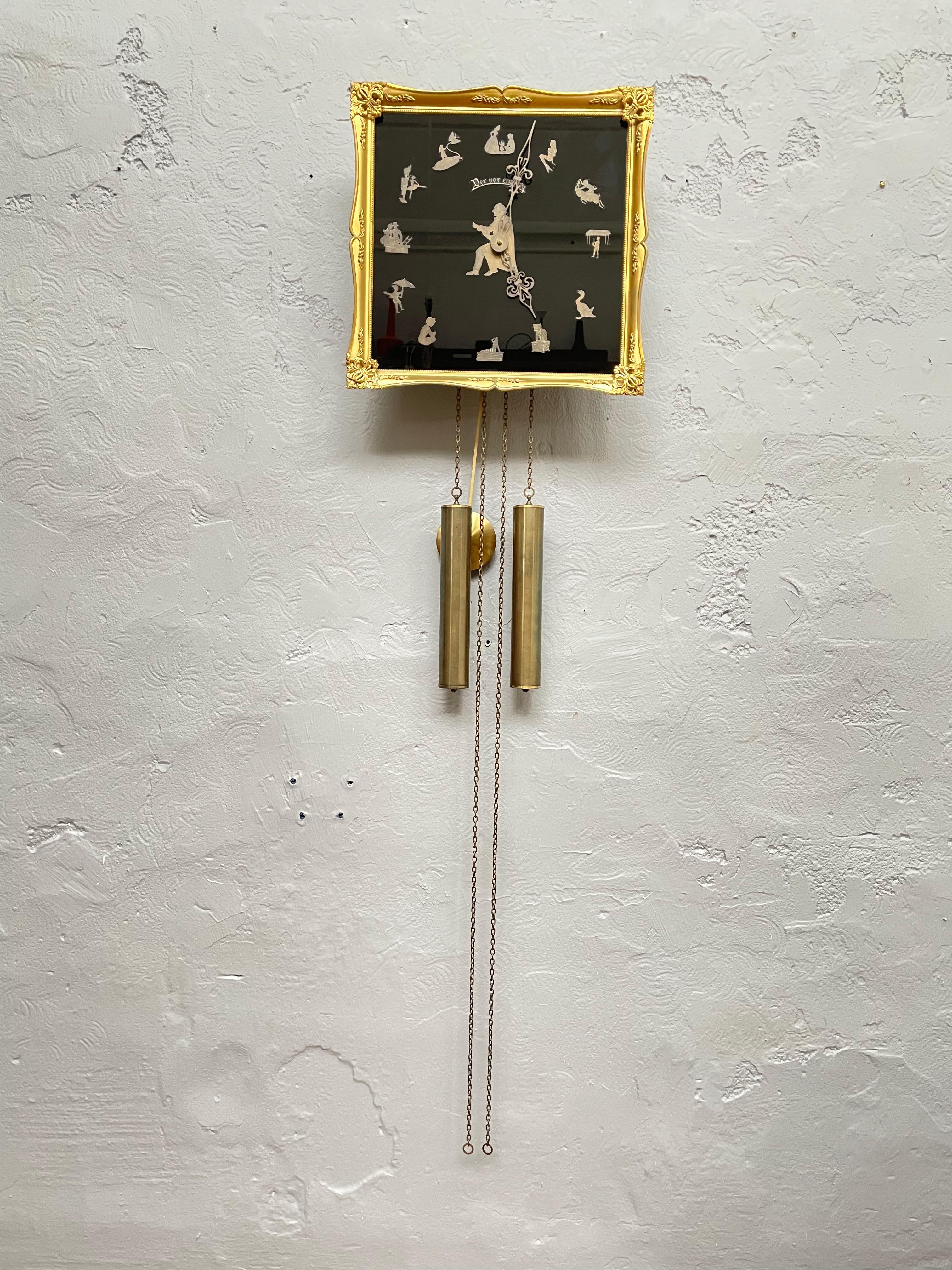Vintage Lund and Clausen of Copenhagen Han’s Christian Andersen pendulum wall clock from the 1960s.
With the title “once upon a time”
12 of his most famous fairy tales one for each hour.
In lovely working condition and with very pleasant chimes on