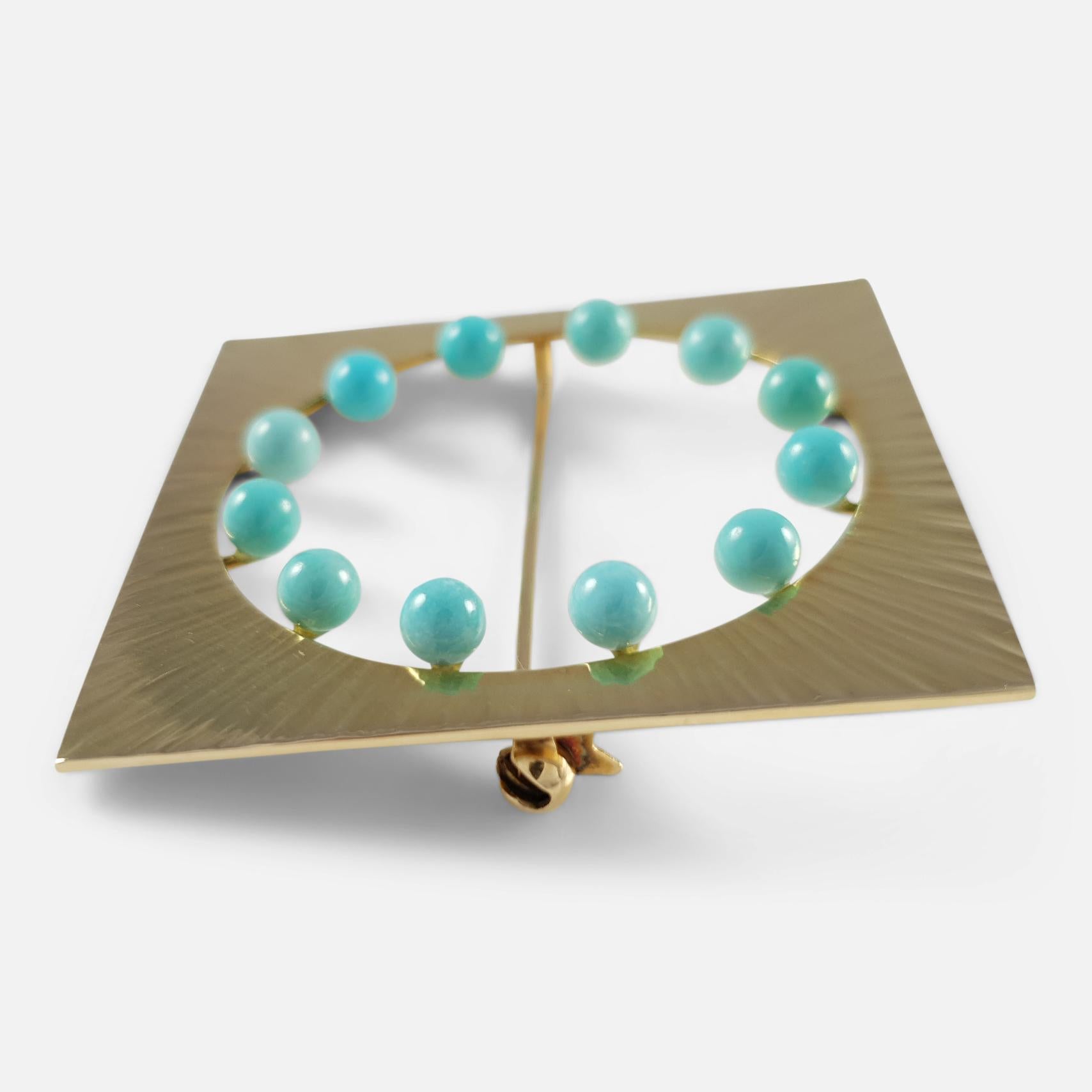 Hans Hansen Modernist Yellow Gold Amazonite Brooch In Good Condition In Glasgow, GB