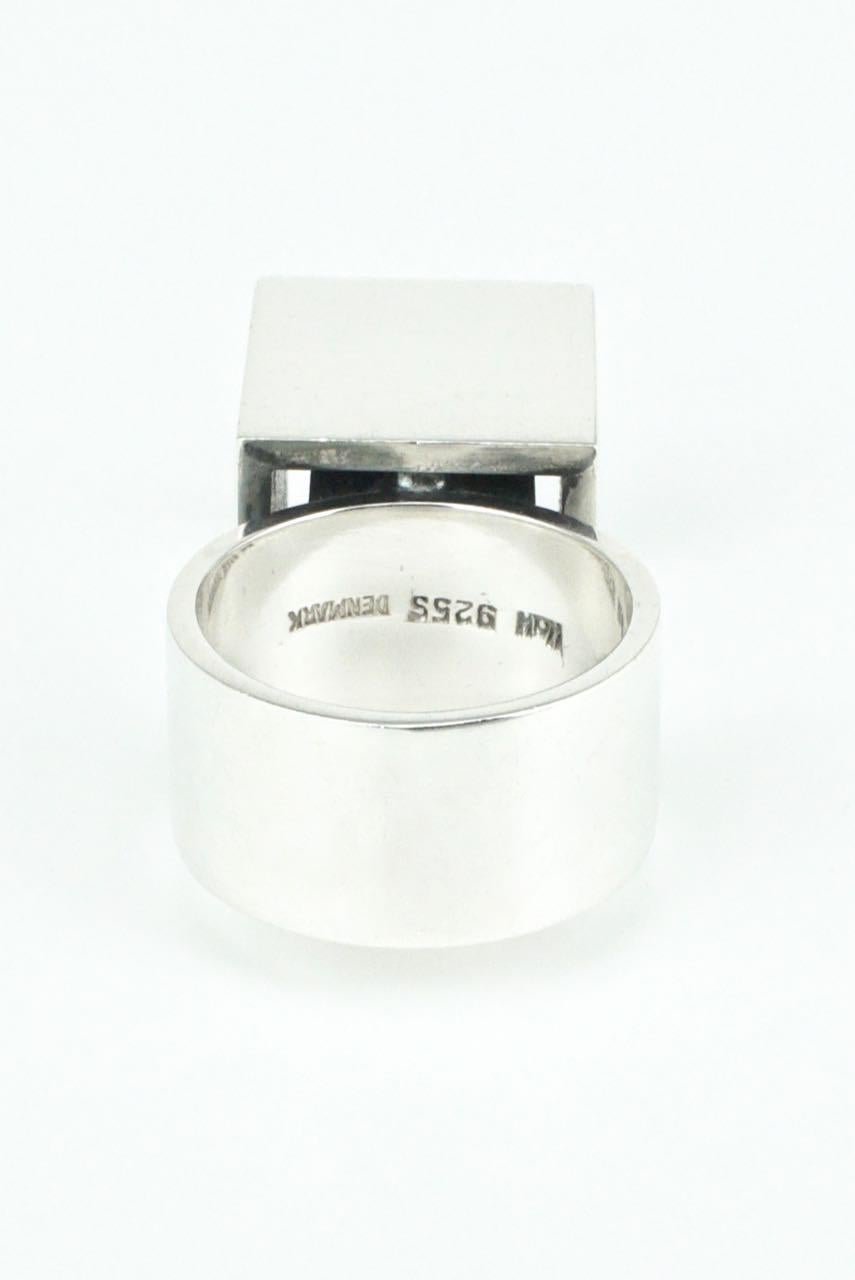 Vintage Hans Hansen Modernist Sterling Silver Rock Crystal Box Ring Danish 1970s In Good Condition For Sale In Sydney, NSW