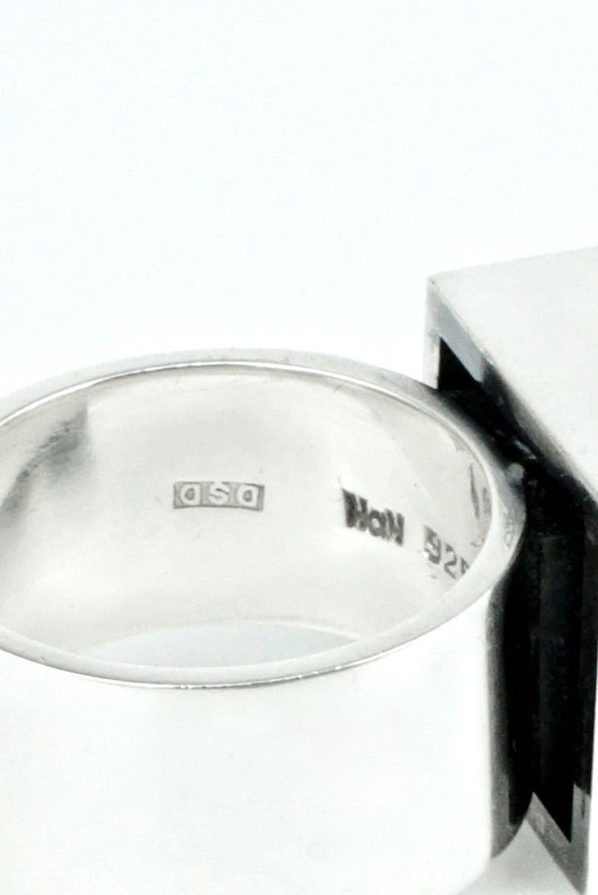 Vintage Hans Hansen Modernist Sterling Silver Rock Crystal Box Ring Danish 1970s For Sale 2