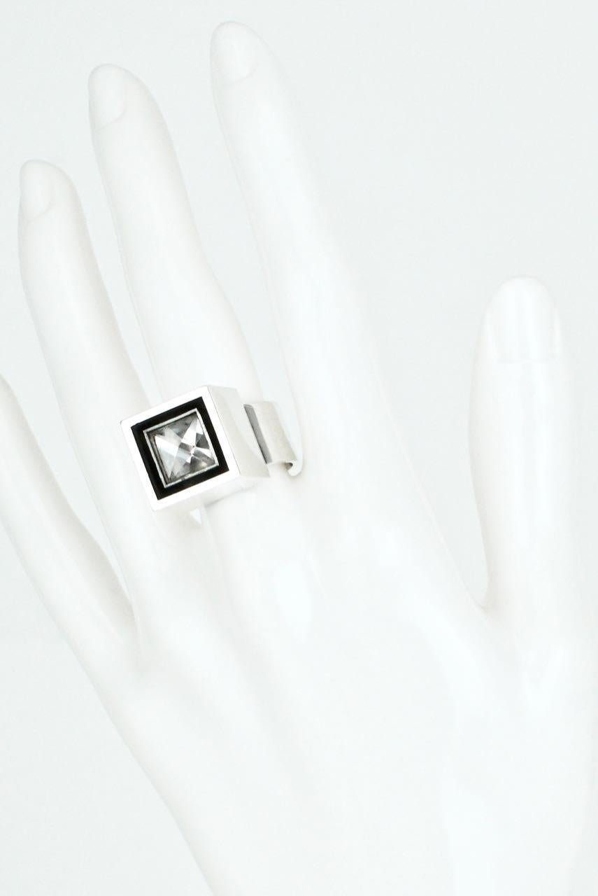 Vintage Hans Hansen Modernist Sterling Silver Rock Crystal Box Ring Danish 1970s For Sale 3