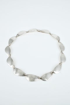 Vintage Hans Hansen Sterling Silver Modernist Leaf Link Necklace, 1970s