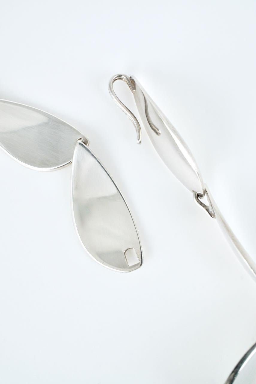 Women's Vintage Hans Hansen Sterling Silver Modernist Leaf Link Necklace, 1970s For Sale