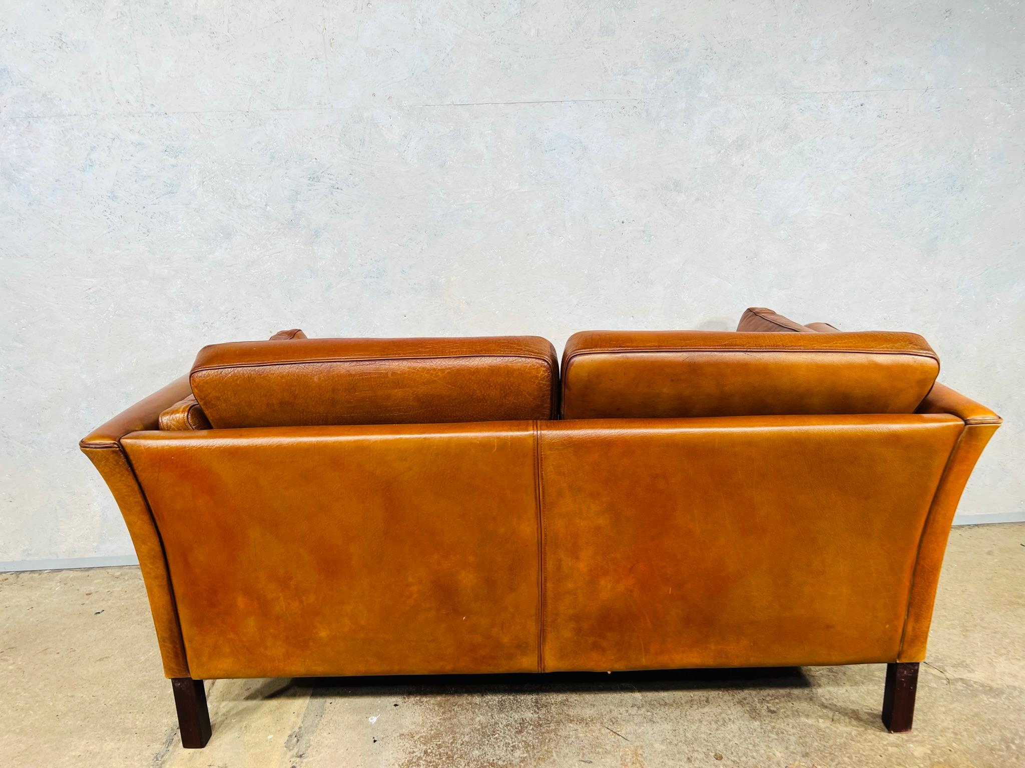 Vintage Hans Mogensen 70s Patinated Tan Two Seater Leather Sofa #00 5