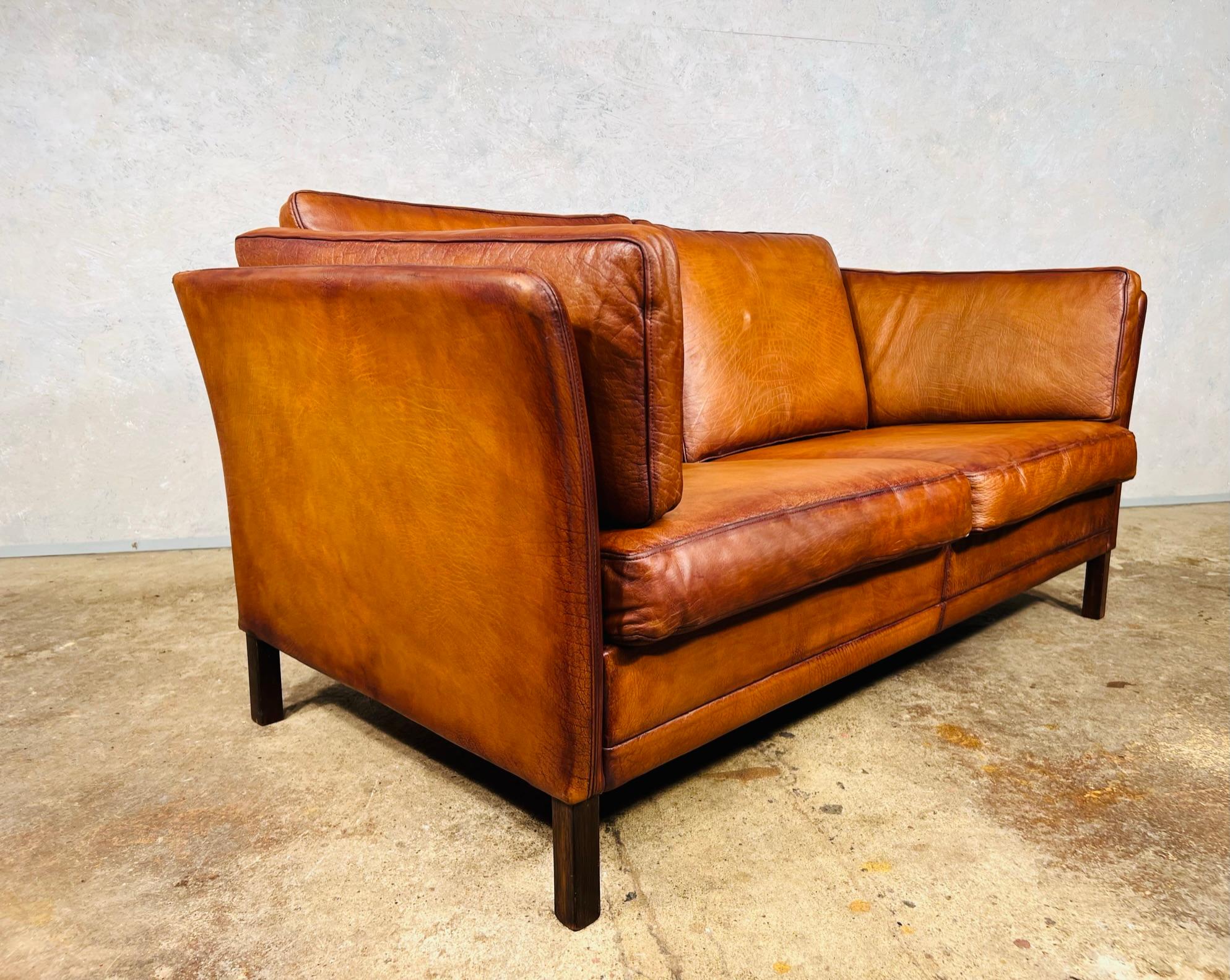 Vintage Hans Mogensen 70s Patinated Tan Two Seater Leather Sofa #669 at ...